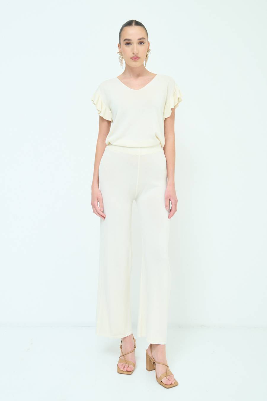 Kikisix PANTALONE PALAZZO MAGLIERIA BURRO Latest fashion