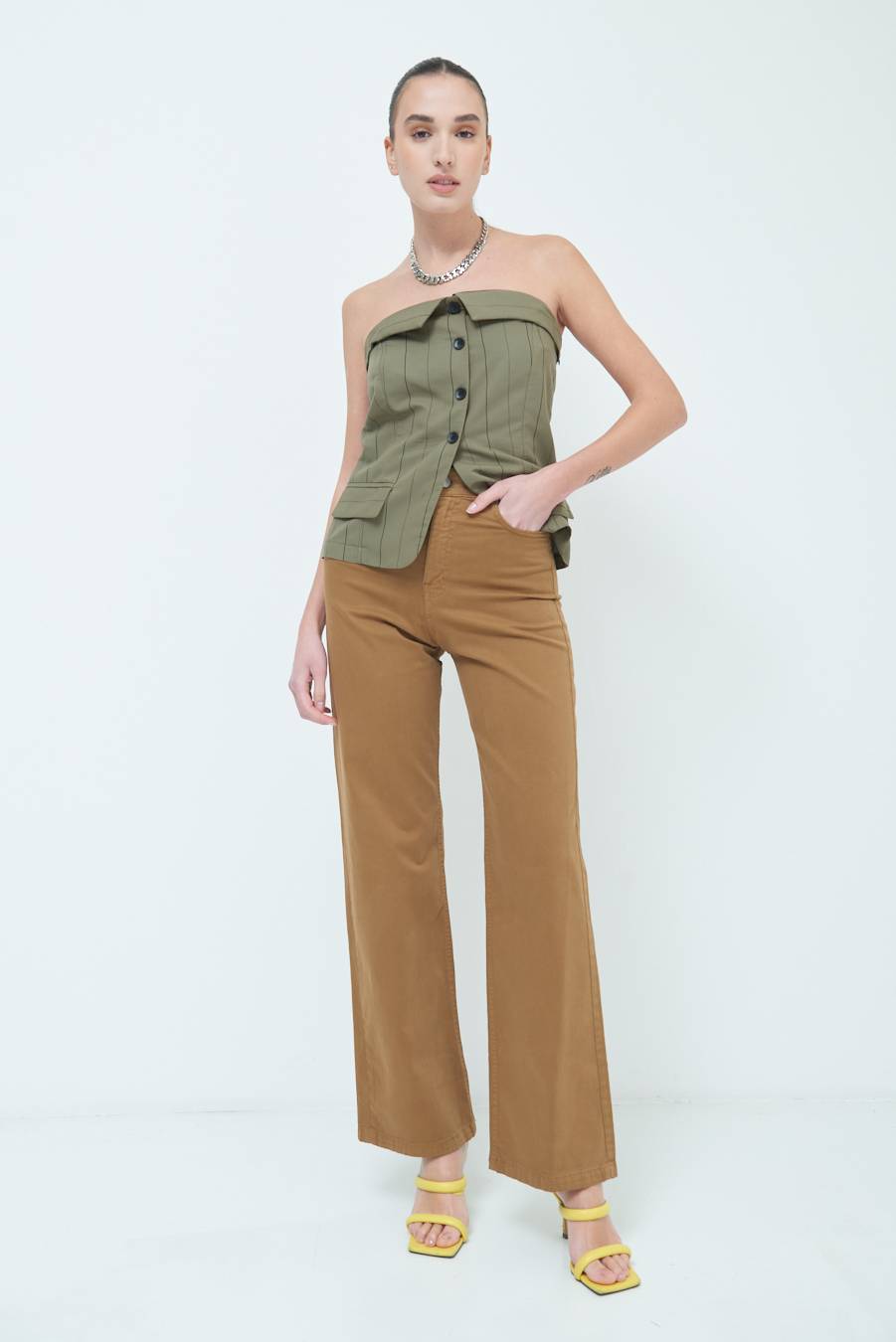 Kikisix PANTALONE PALAZZO BEIGE Sostegno trimestrale