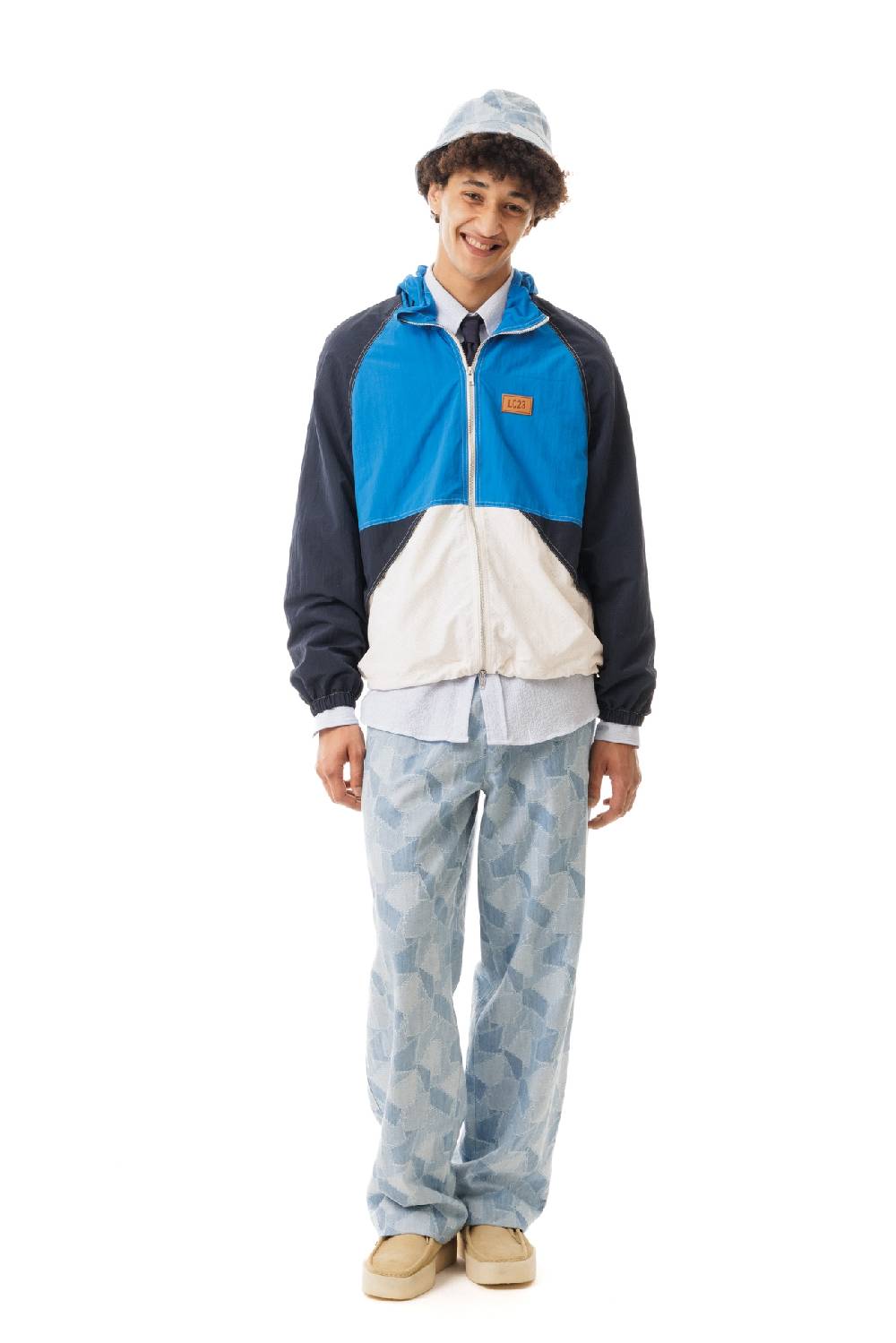 Lc23 Nylon Color-Block Hooded Jacket Blue Italia