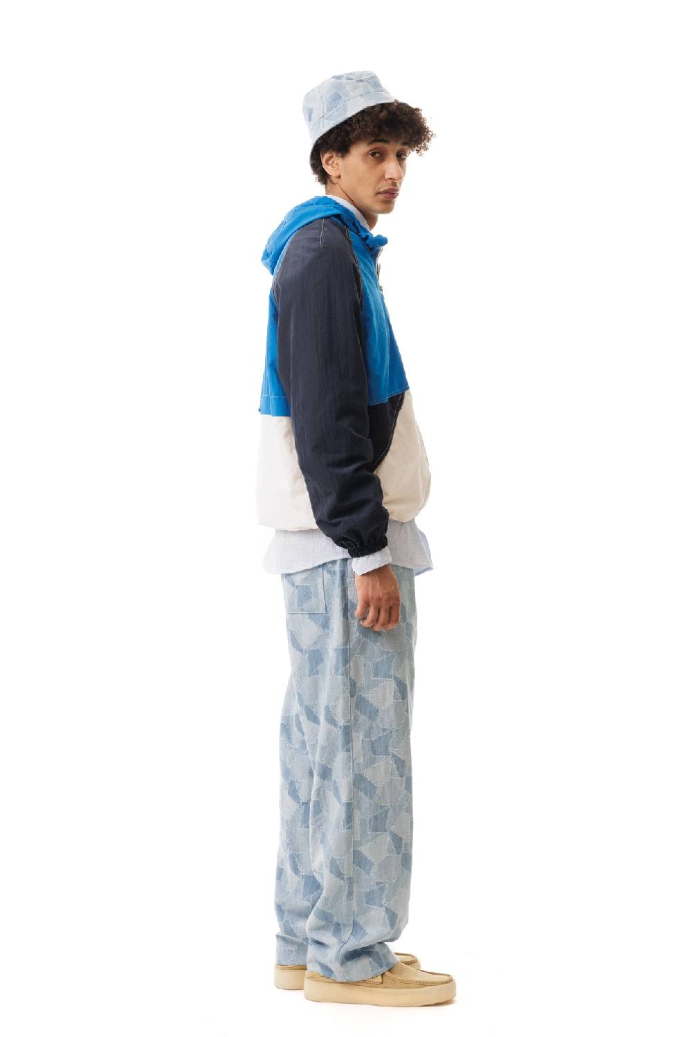 Lc23 Nylon Color-Block Hooded Jacket Blue Italia