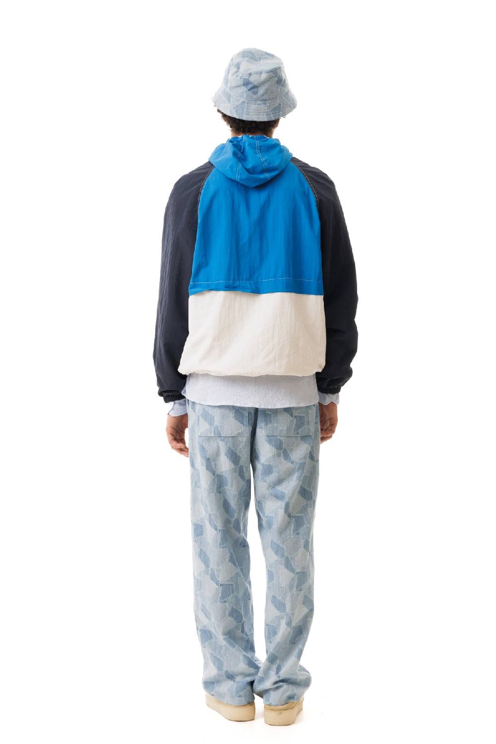 Lc23 Nylon Color-Block Hooded Jacket Blue Italia