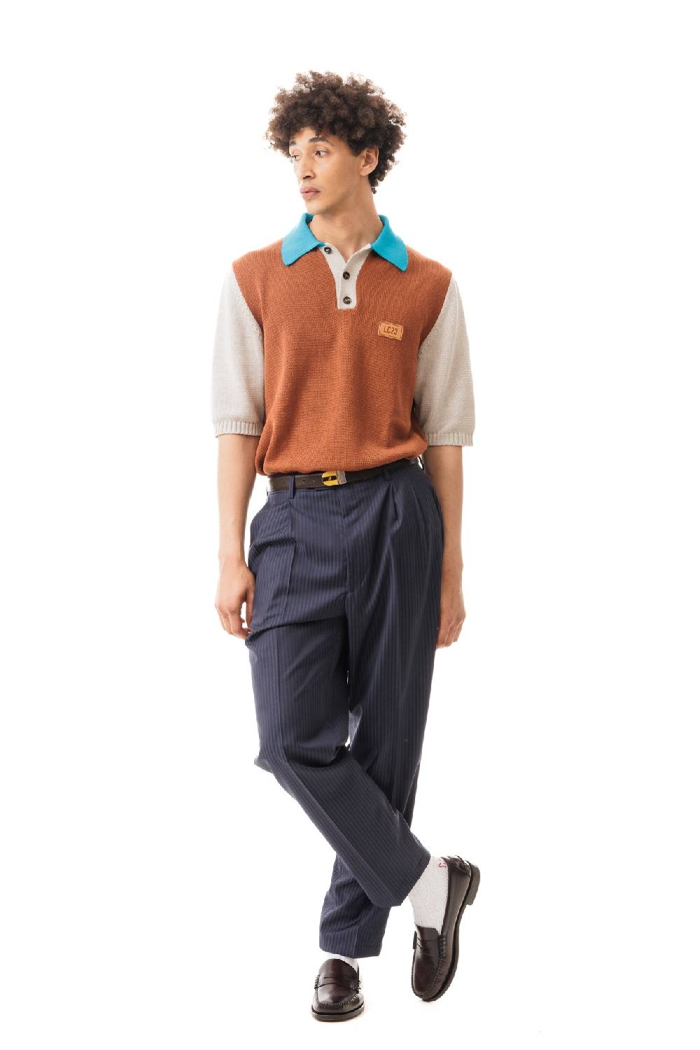 Lc23 Color Block Polo Sweater Camel Saldi