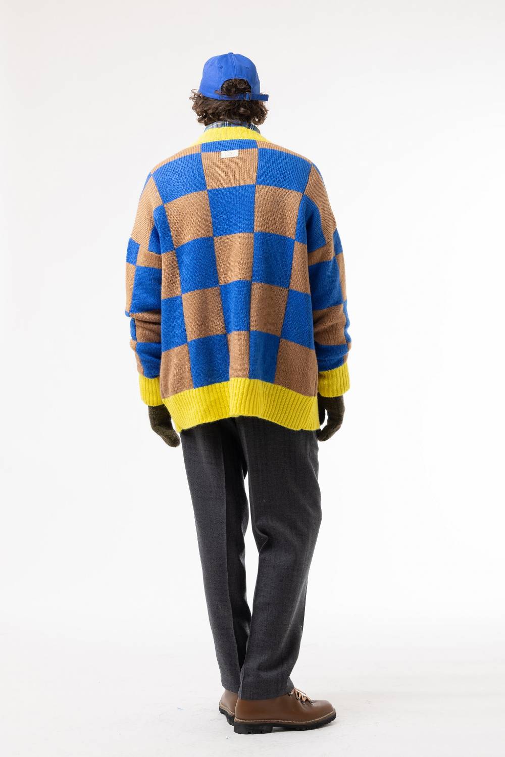 Lc23 Checkered Cardigan Camel/Blue/Yellow Promozione