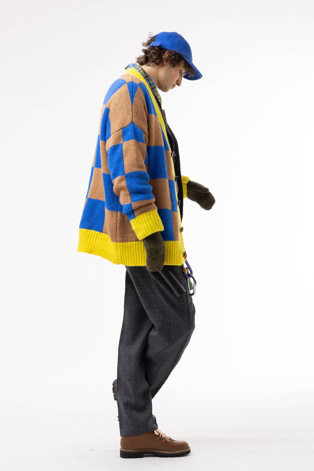 Lc23 Checkered Cardigan Camel/Blue/Yellow Promozione