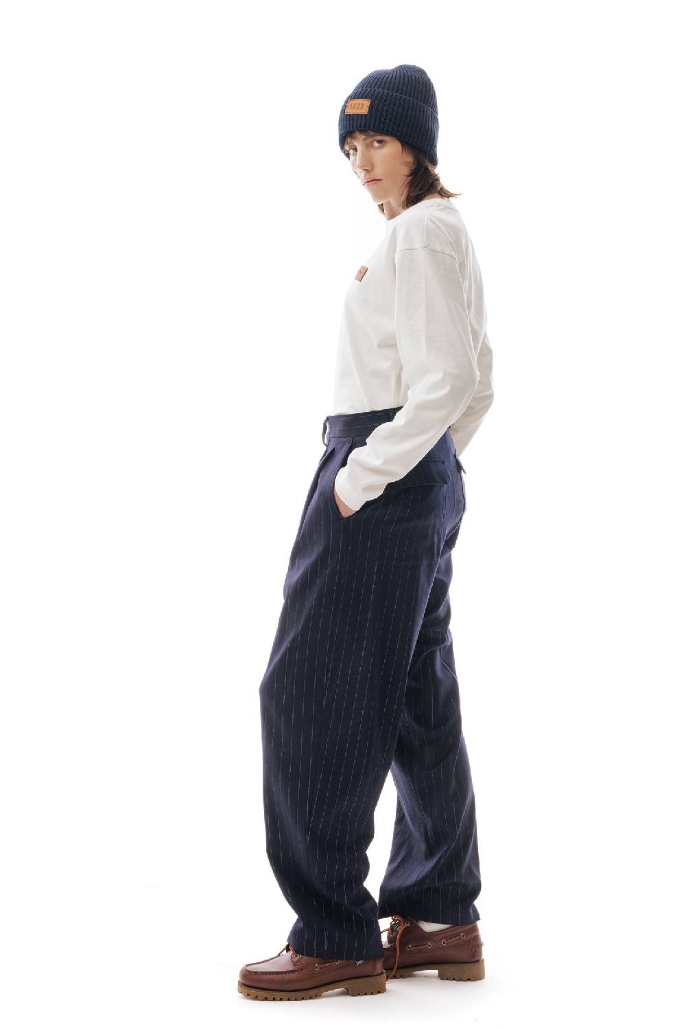 Lc23 Gessato Double Pence Trousers Navy Offerta San Valentino