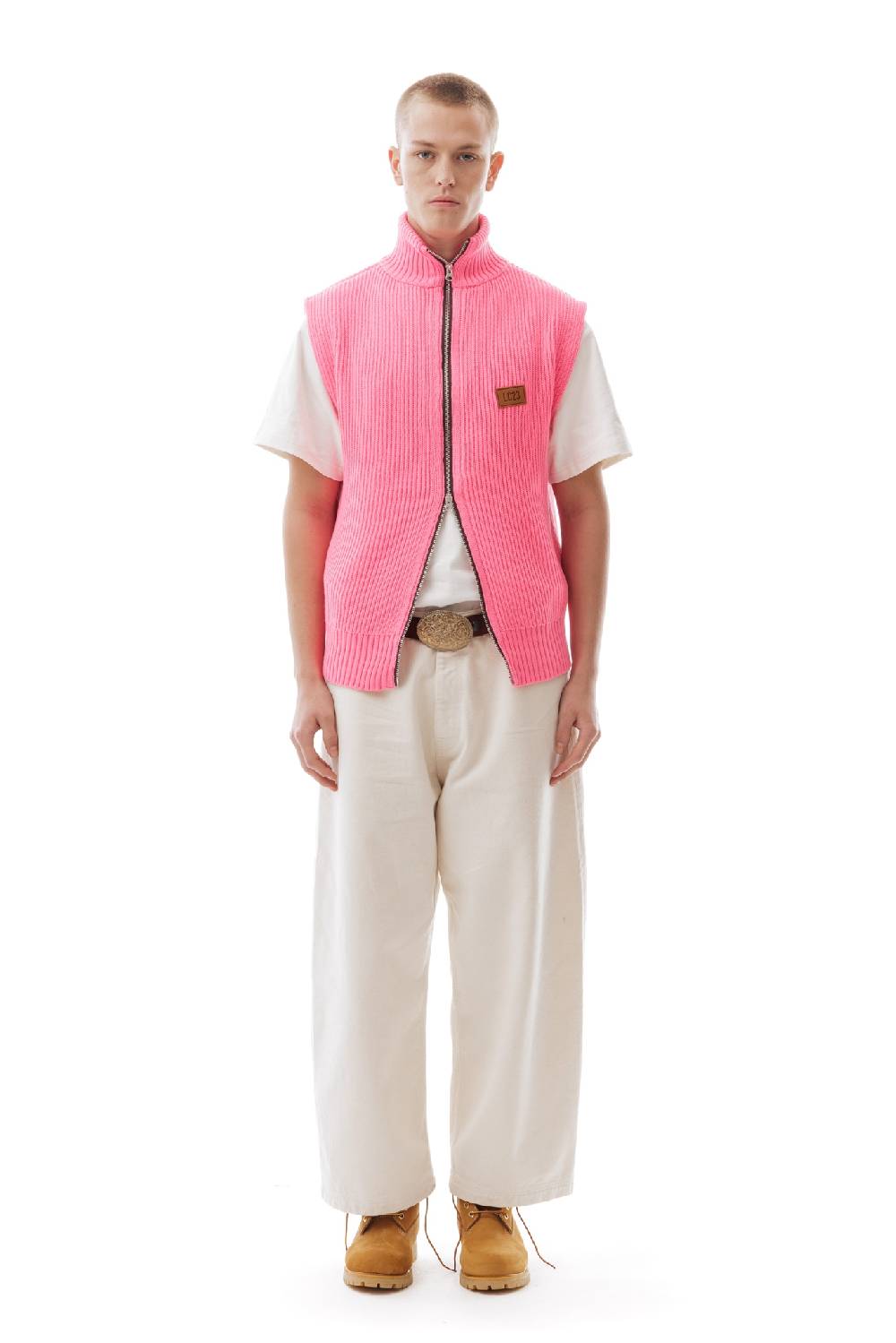 Lc23 English Knit Zip Vest Fluo Pink Super Saving Price