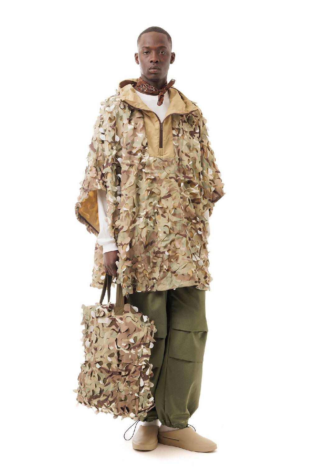 Lc23 Laserated Nylon Camo Beige Cape Coat Outlet