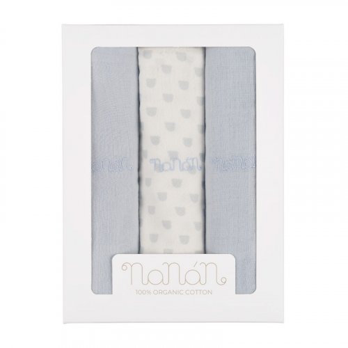 Nanán Set 3 pz mussola azzurro 80x80 cm Acquista Ora