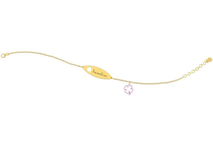 Nanán Bracciale con Targhetta - Charms quadrifoglio rosa Sottocosto
