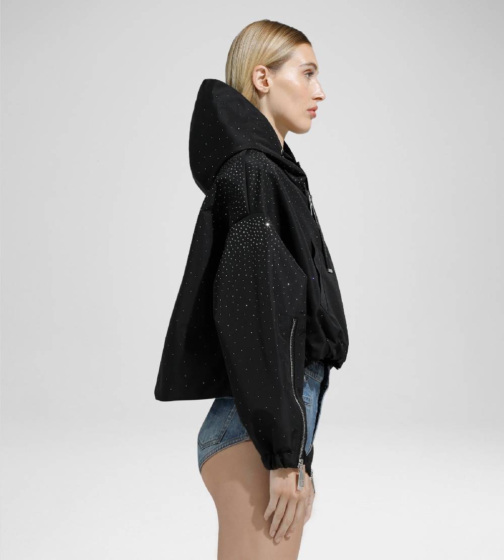 Khrisjoy KHRIS CROP WINDBREAKER STRASS BLACK Qualità Garantita