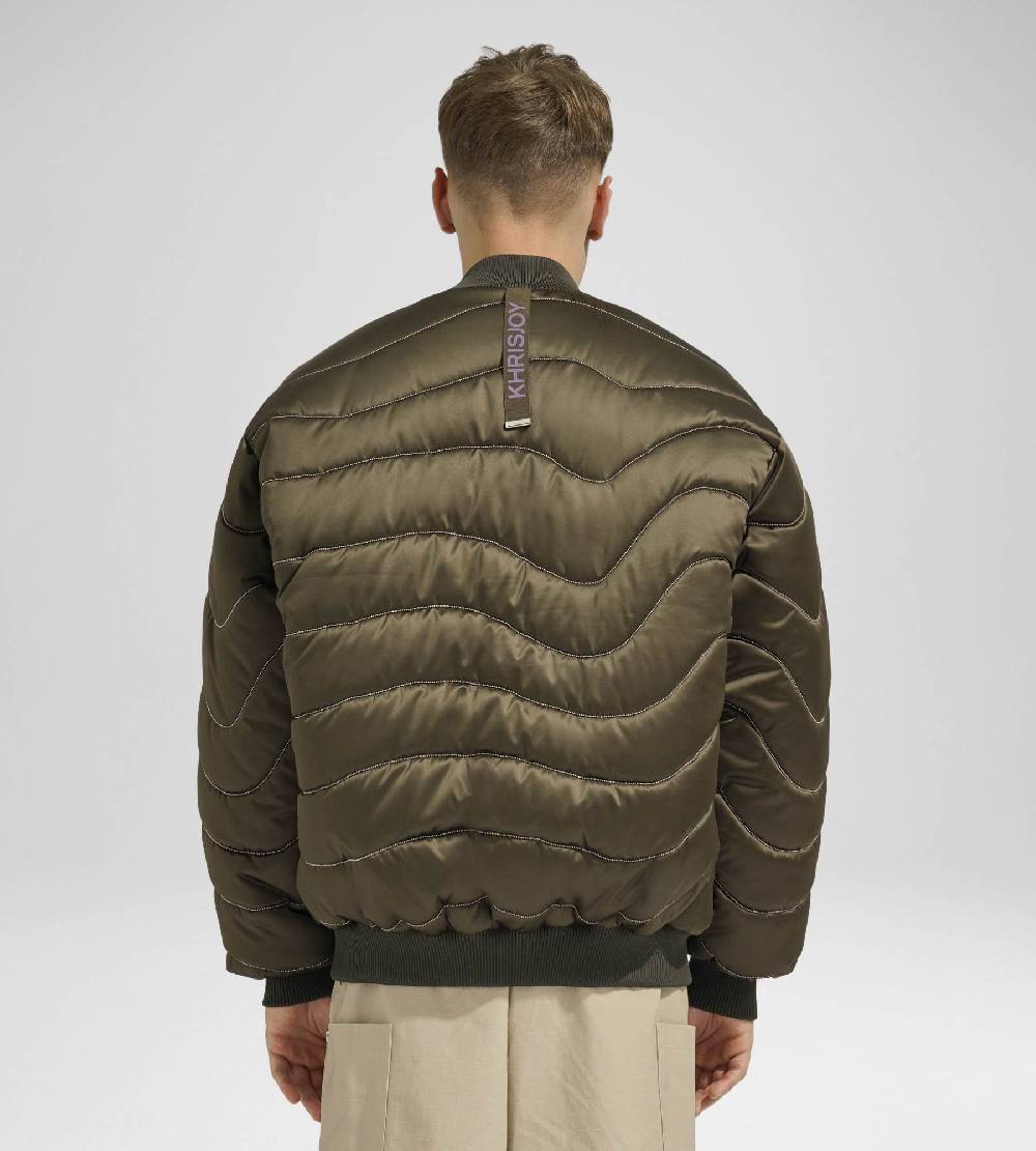 Khrisjoy BOMBER SATIN WAVE CHAINS OLIVE GREEN Qualità Garantita