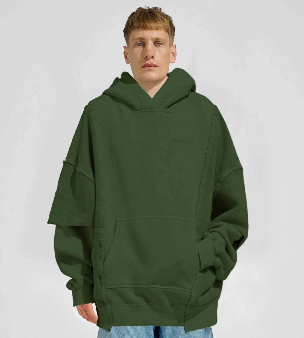 Khrisjoy HOODIE DOUBLE POCKETS OLIVE GREEN Consegna Veloce