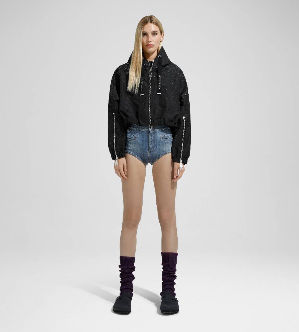 Khrisjoy KHRIS CROP WINDBREAKER STRASS BLACK Sottocosto