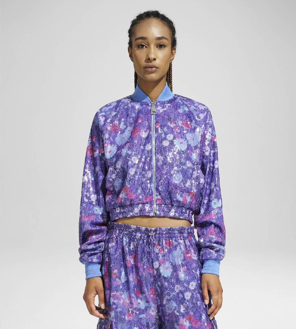 Khrisjoy TRACK JACKET PAILLETTES FLOWERS UPSIDE DOWN GRAPE Qualità