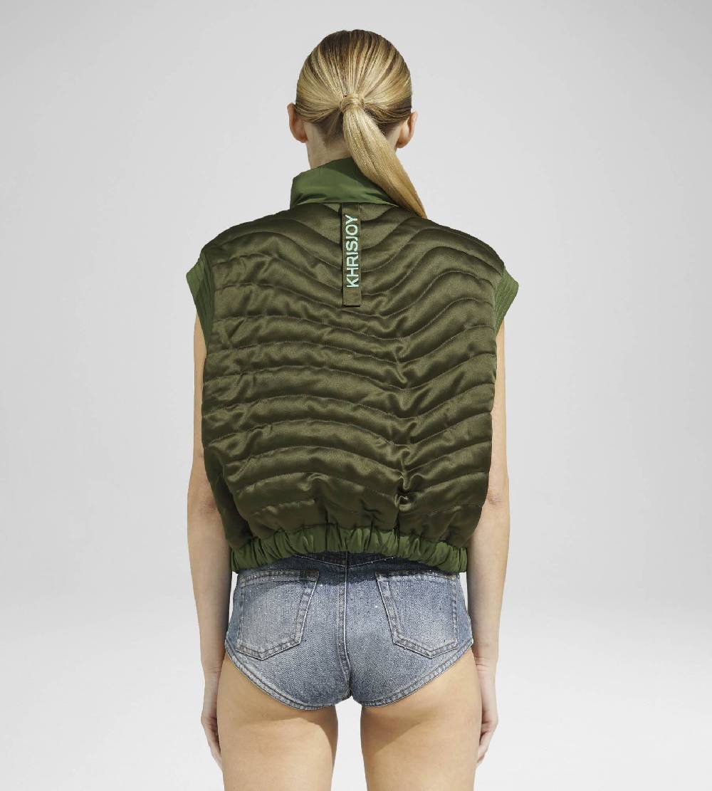 Khrisjoy JOY SATIN CROPPED VEST OLIVE GREEN Fino Al -60%
