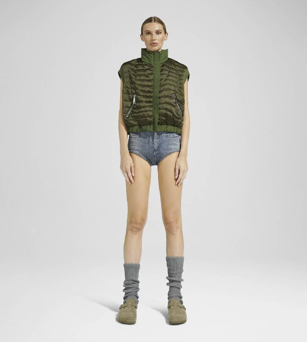 Khrisjoy JOY SATIN CROPPED VEST OLIVE GREEN Fino Al -60%