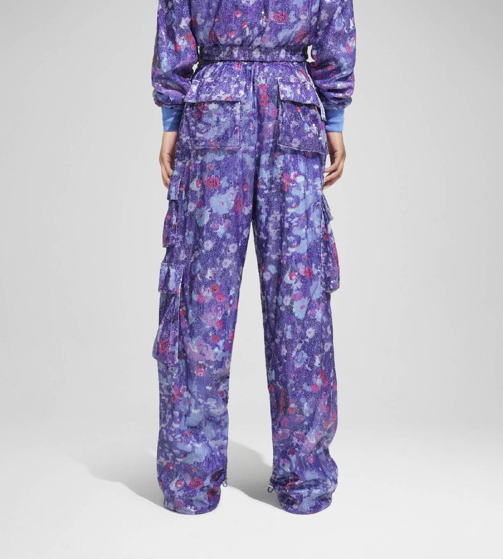 Khrisjoy PANTS MULTIPOCKET PAILLETTES FLOWERS UPSIDE DOWN GRAPE Sottocosto