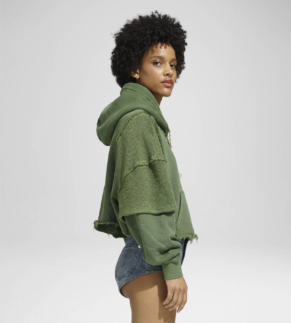 Khrisjoy HOODIE CROP DOUBLE POCKETS OLIVE GREEN Saldi