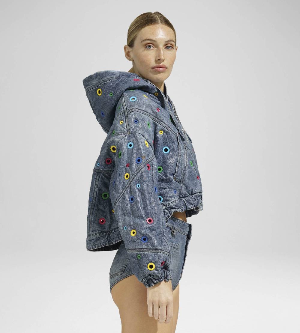Khrisjoy KHRIS CROP DENIM EYELETS MULTICOLOR DENIM Vendite Flash