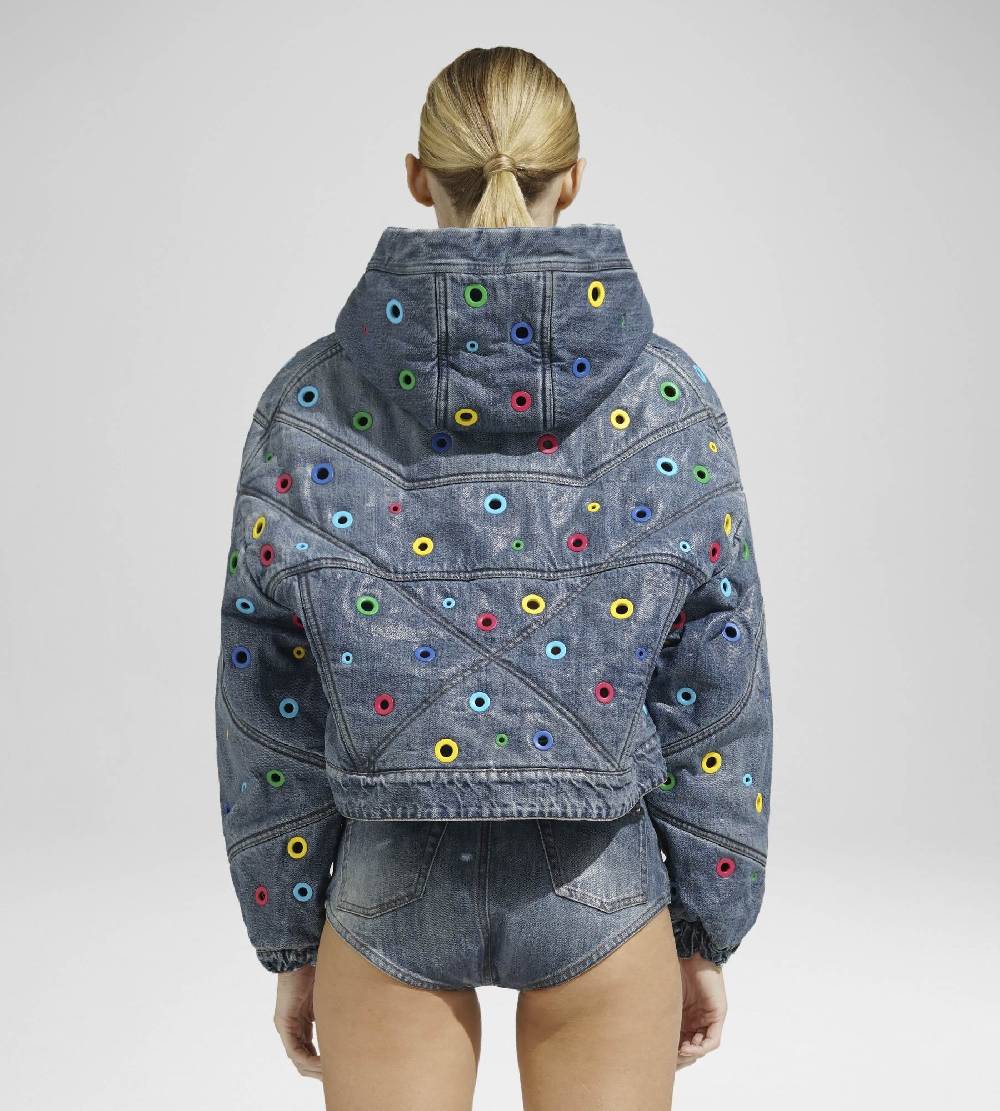 Khrisjoy KHRIS CROP DENIM EYELETS MULTICOLOR DENIM Vendite Flash