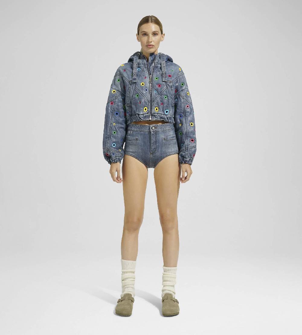 Khrisjoy KHRIS CROP DENIM EYELETS MULTICOLOR DENIM Vendite Flash