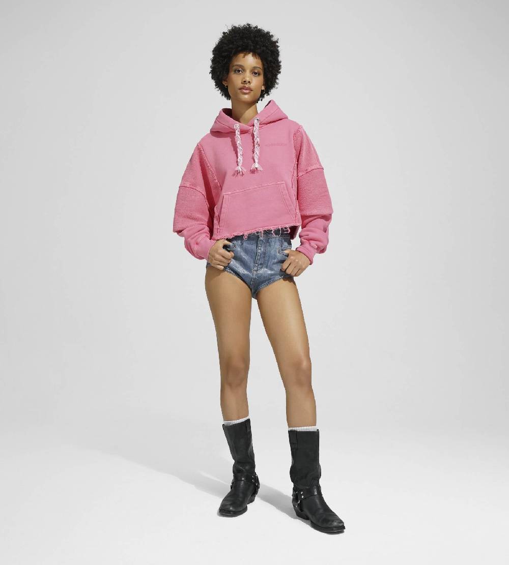 Khrisjoy HOODIE CROP DOUBLE POCKETS CANDY PINK Italia