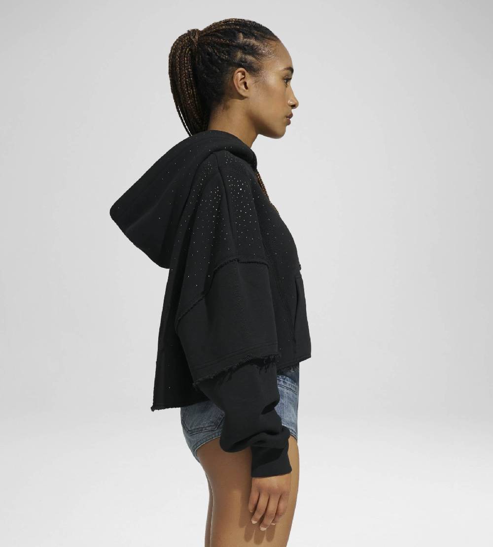Khrisjoy HOODIE CROP DOUBLE POCKETS STRASS BLACK 2025