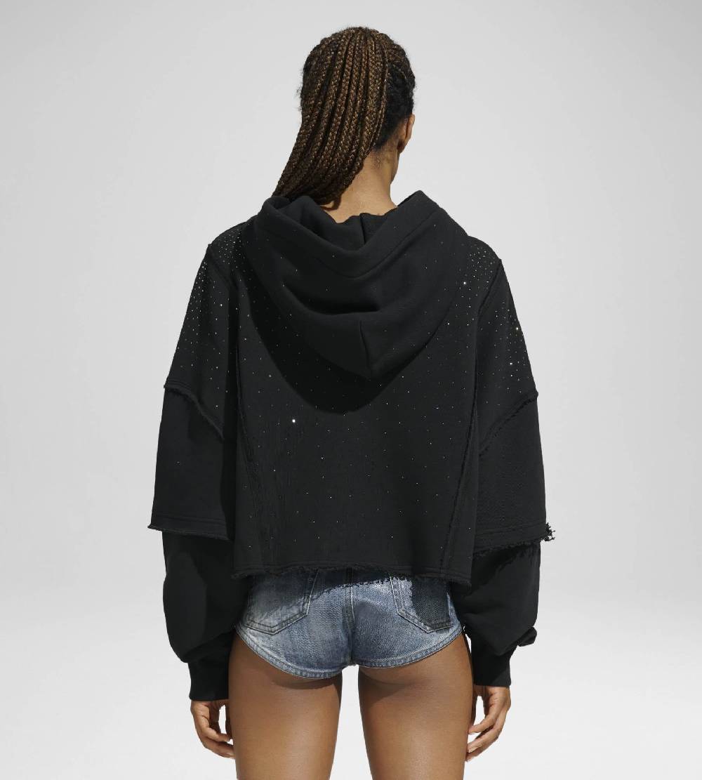 Khrisjoy HOODIE CROP DOUBLE POCKETS STRASS BLACK 2025
