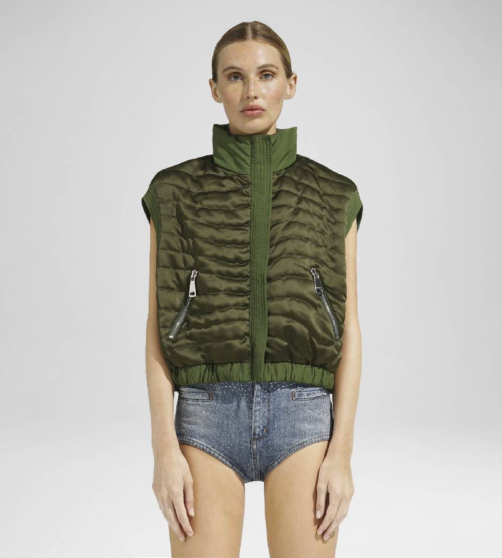 Khrisjoy JOY SATIN CROPPED VEST OLIVE GREEN Prezzo Ridotto