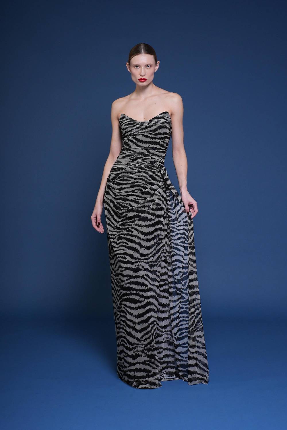 La Petite Robe Di Chiara Boni kriztina printed illusion gown In Vendita