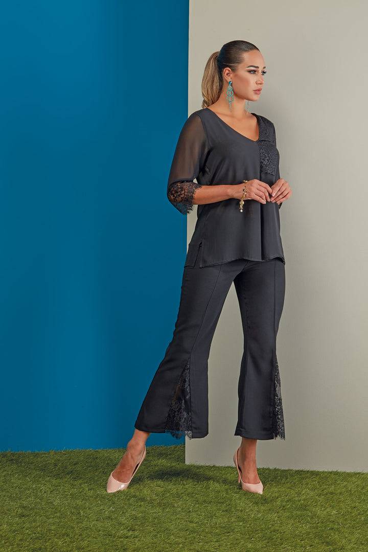 Oltre Tempo Pantalone in cadì con bottone e pizzo al fondo Offerte