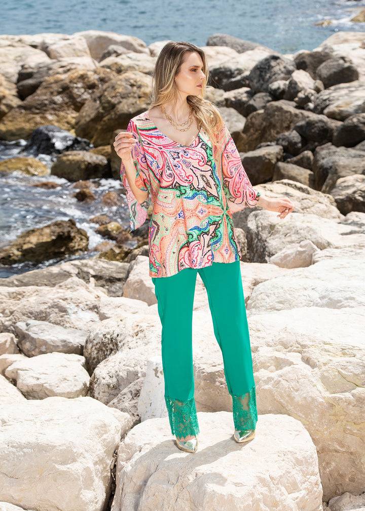 Oltre Tempo Pantalone in cadì unito con pizzo Outlet