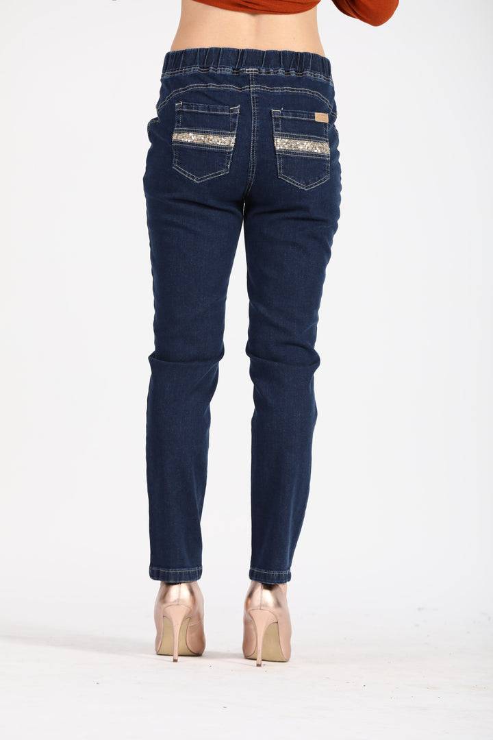 Oltre Tempo Jeans con elastico e tasche al sul dietro Negozi Online