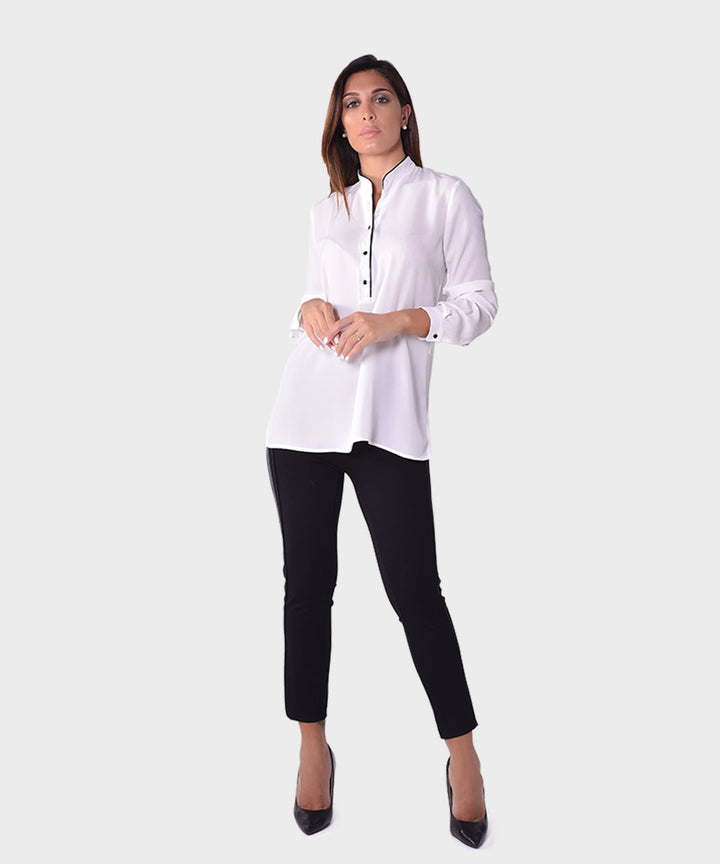 Oltre Tempo Pantalone punto milano viscosa con pelle ai lati Sottocosto