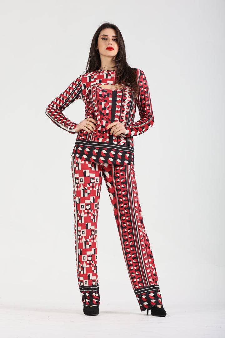 Oltre Tempo Maglia fantasia con oblò sul davanti