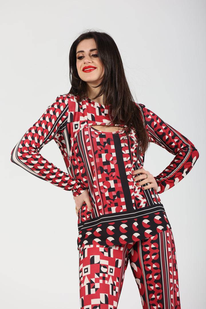 Oltre Tempo Maglia fantasia con oblò sul davanti 50% di sconto con spedizione gratuita