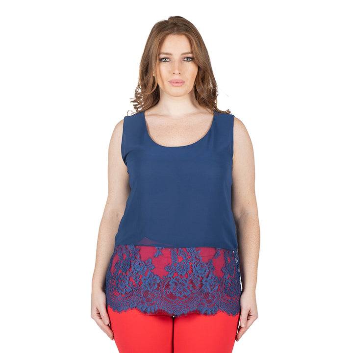 Oltre Tempo Top con pizzo al fondo Trasporto libero internazionale