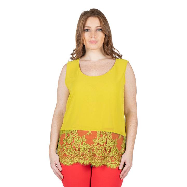 Oltre Tempo Top con pizzo al fondo Trasporto libero internazionale