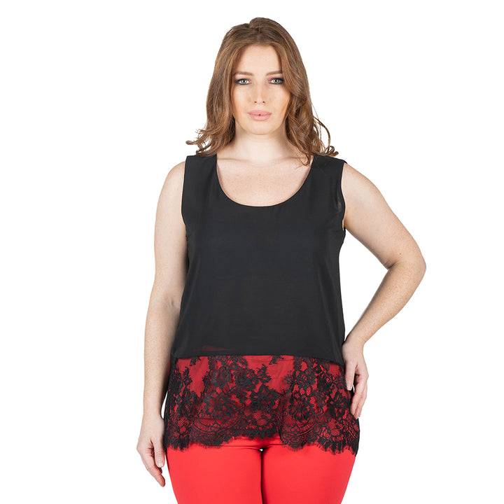 Oltre Tempo Top con pizzo al fondo Trasporto libero internazionale