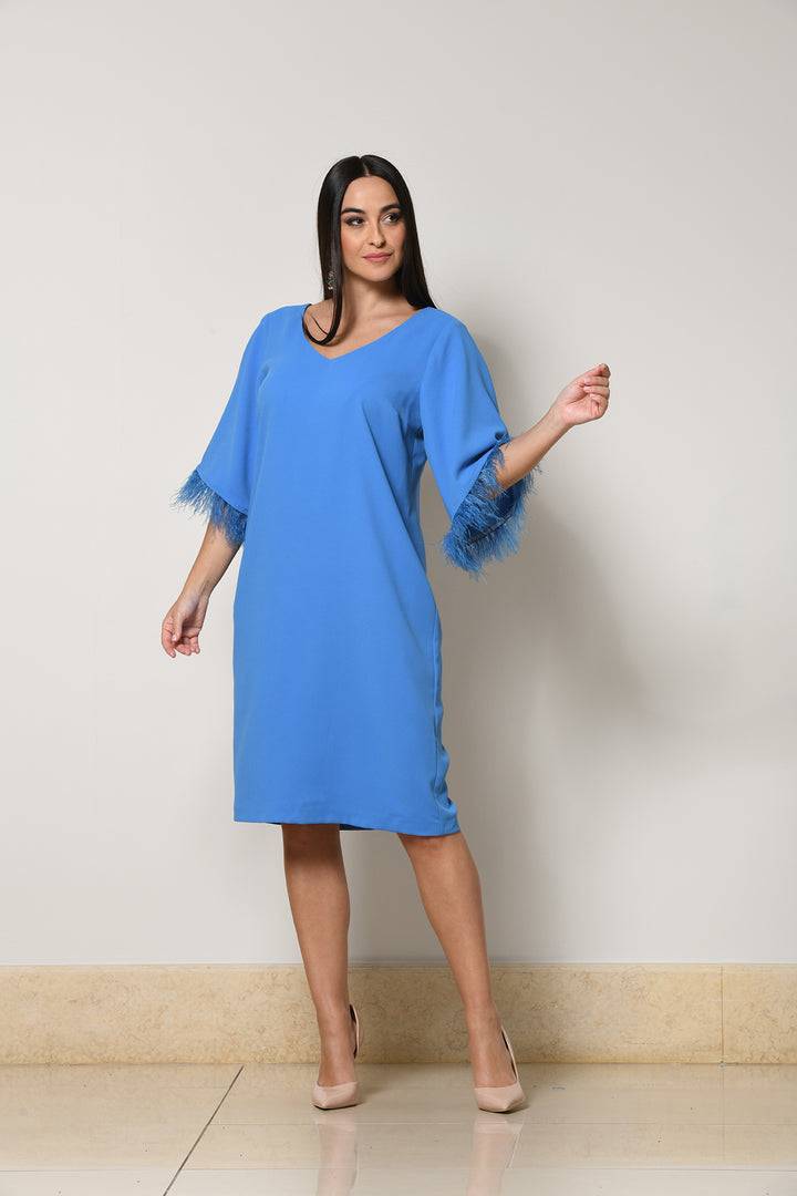 Oltre Tempo Vestito unito scollo a V manica ampia con piume