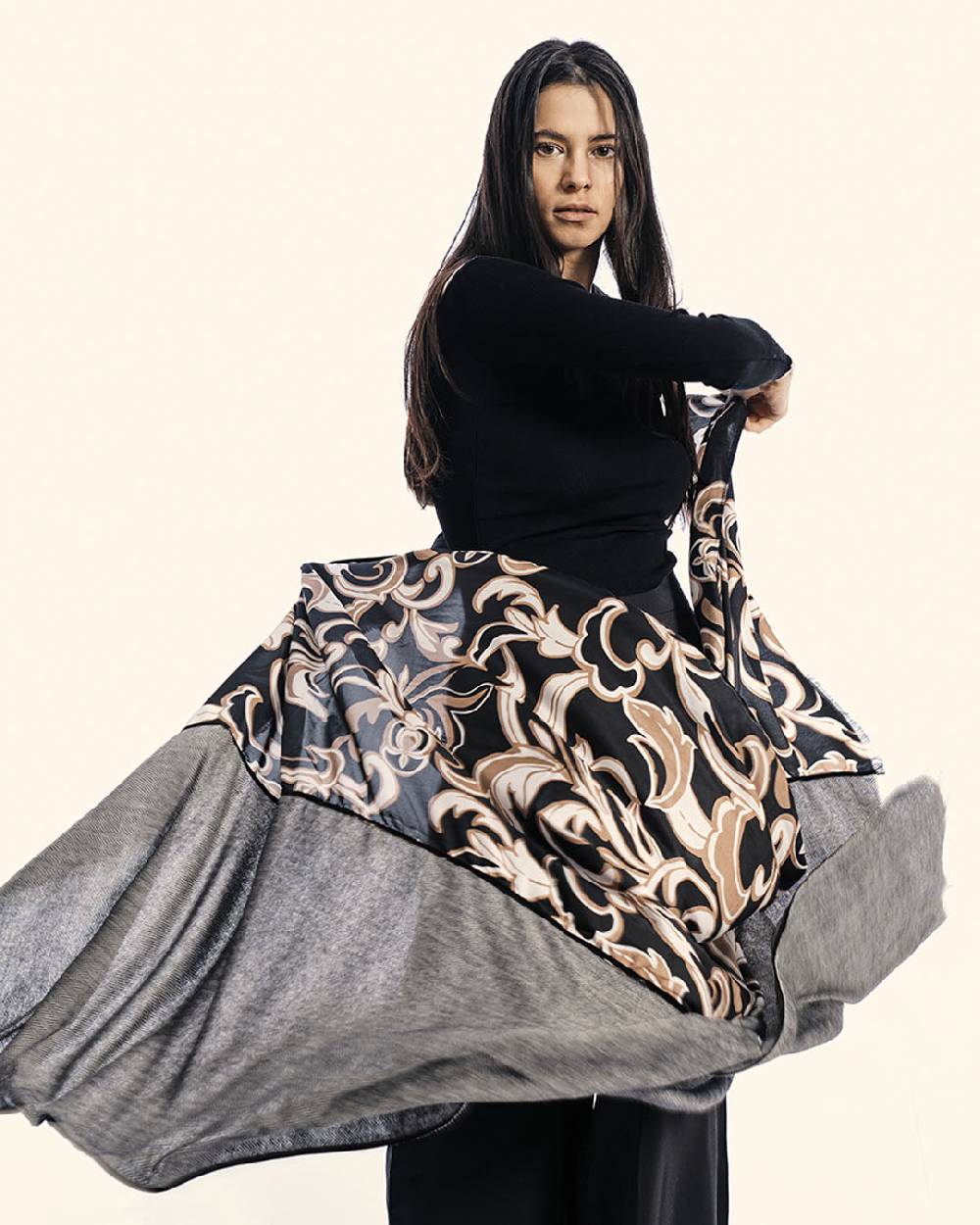 Ordi.to Accessori TORINO NERA - Sciarpa in Seta e Lana Moda