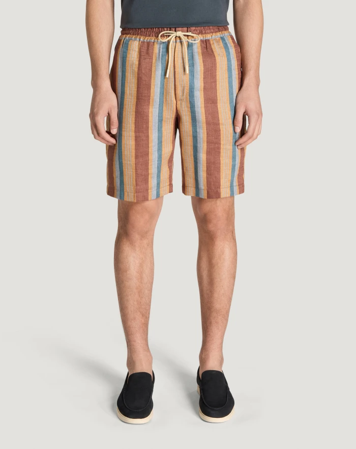 Pantaloni Torino Bermuda in lino fluido a righe Negozi Online
