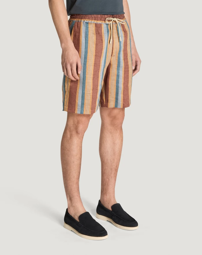 Pantaloni Torino Bermuda in lino fluido a righe Negozi Online