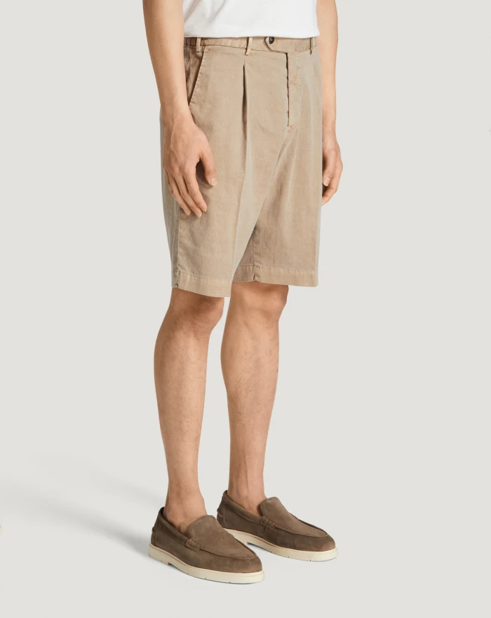 Pantaloni Torino Bermuda in lino stretch délavé Sottocosto