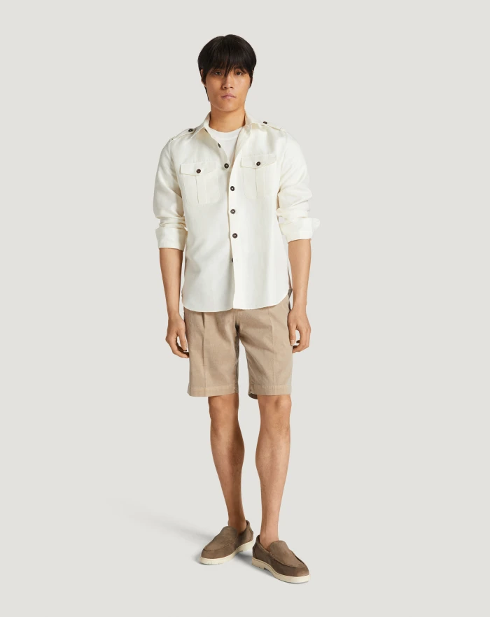 Pantaloni Torino Bermuda in lino stretch délavé Sottocosto