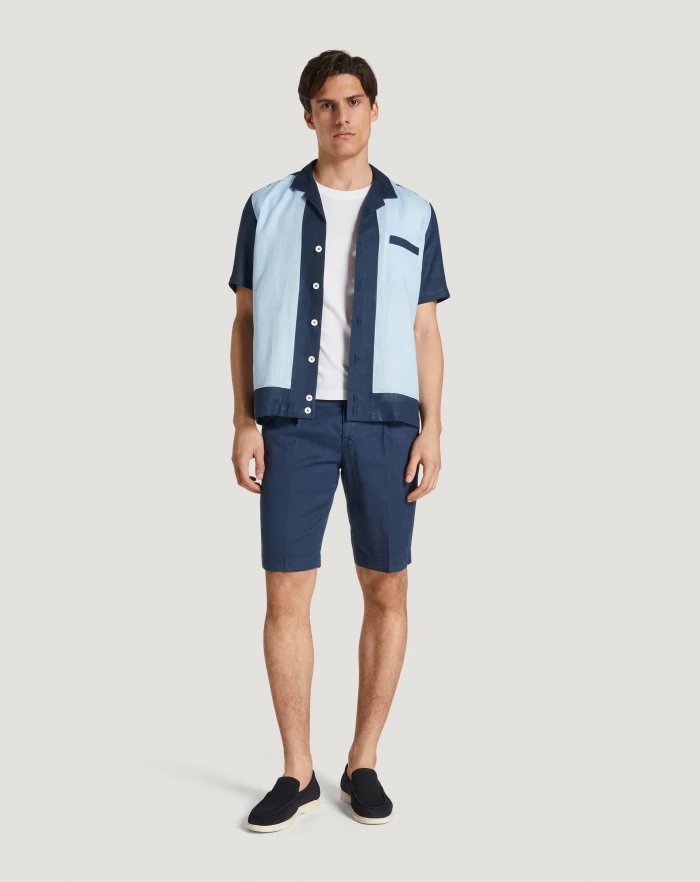 Pantaloni Torino Bermuda in lino stretch délavé Sconto