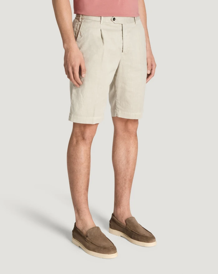 Pantaloni Torino Bermuda in lino stretch délavé Offerta