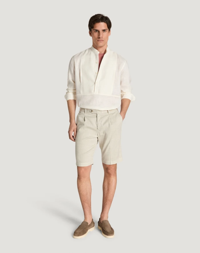 Pantaloni Torino Bermuda in lino stretch délavé Offerta