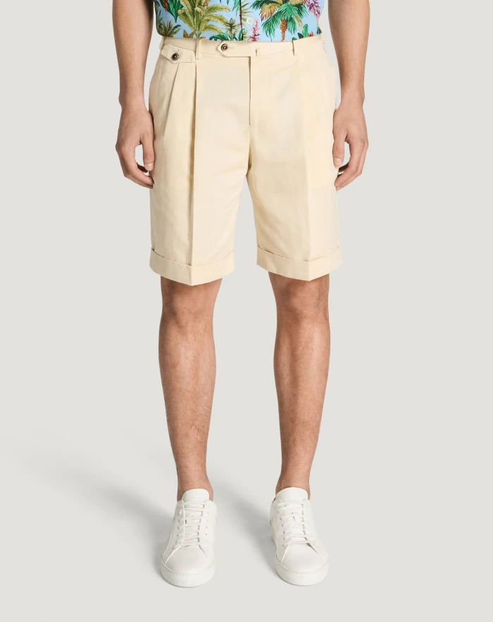 Pantaloni Torino Bermuda in gabardina di cotone e lino Economico
