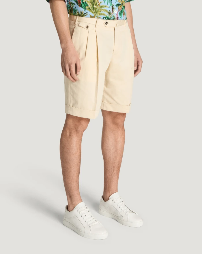 Pantaloni Torino Bermuda in gabardina di cotone e lino Economico